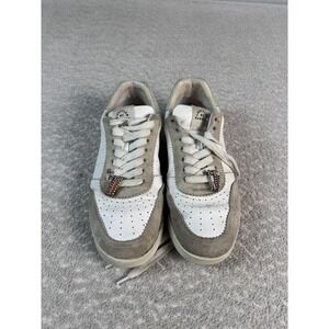 Loeffler Randal Shoes Womens Size 10 White‎ Gray Leather Suede Low Top Sneakers
